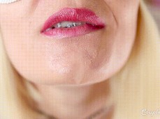 Hot slut plays with cum in her mouth gif