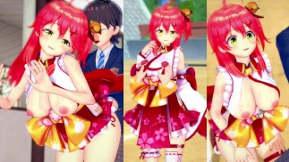 [无尽游戏 Koikatsu ！ ] 与 VTuber 发生性关系 大山雀 Sakura Miko。 3DCG 色情动漫视频。