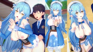 [无尽游戏 Koikatsu ！ ] 与 VTuber 发生性关系 大山雀 Yukihana Lamy。 3DCG 色情动漫视频。