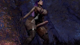 哥特式Futanari跳舞并展示她巨大的COCK