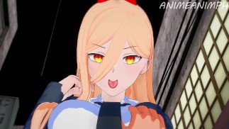 力量让 Denji 在女牛仔骑行后挤压她的乳房并射精 - 电锯人动漫无尽