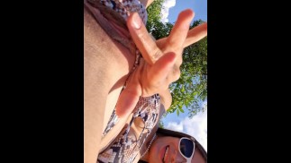 Risky public orgasms with selfie fingering in bikini