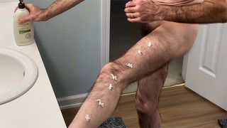 Putting lotion on my dry skin and I couldn't resist playing with my hairy little dick