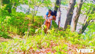 bike trail blowjob outside public caught cosplay skirt woods