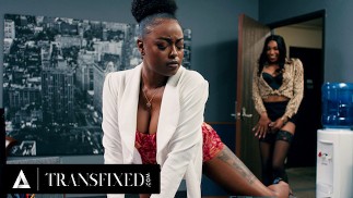 TRANSFIXED - Horny Leilani Li SNEAKS Her Big Cock Inside Boss Destiny Mira's Pussy! OFFICE CREAMPIE